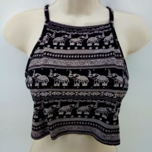 H&M Coachella Collection Elephant Halter Crop Top M Cotton Blend
